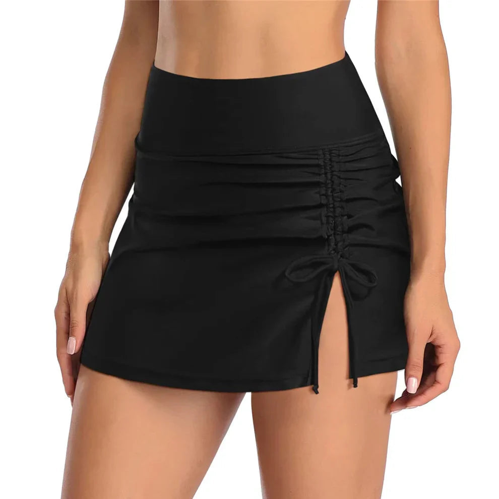 Women's Sporty Swim Skirt with Built-in Shorts and Slit