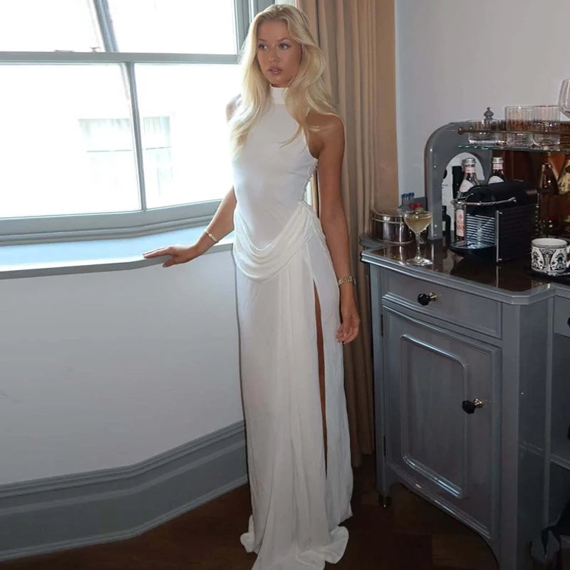 High Neck Slit Maxi Dress