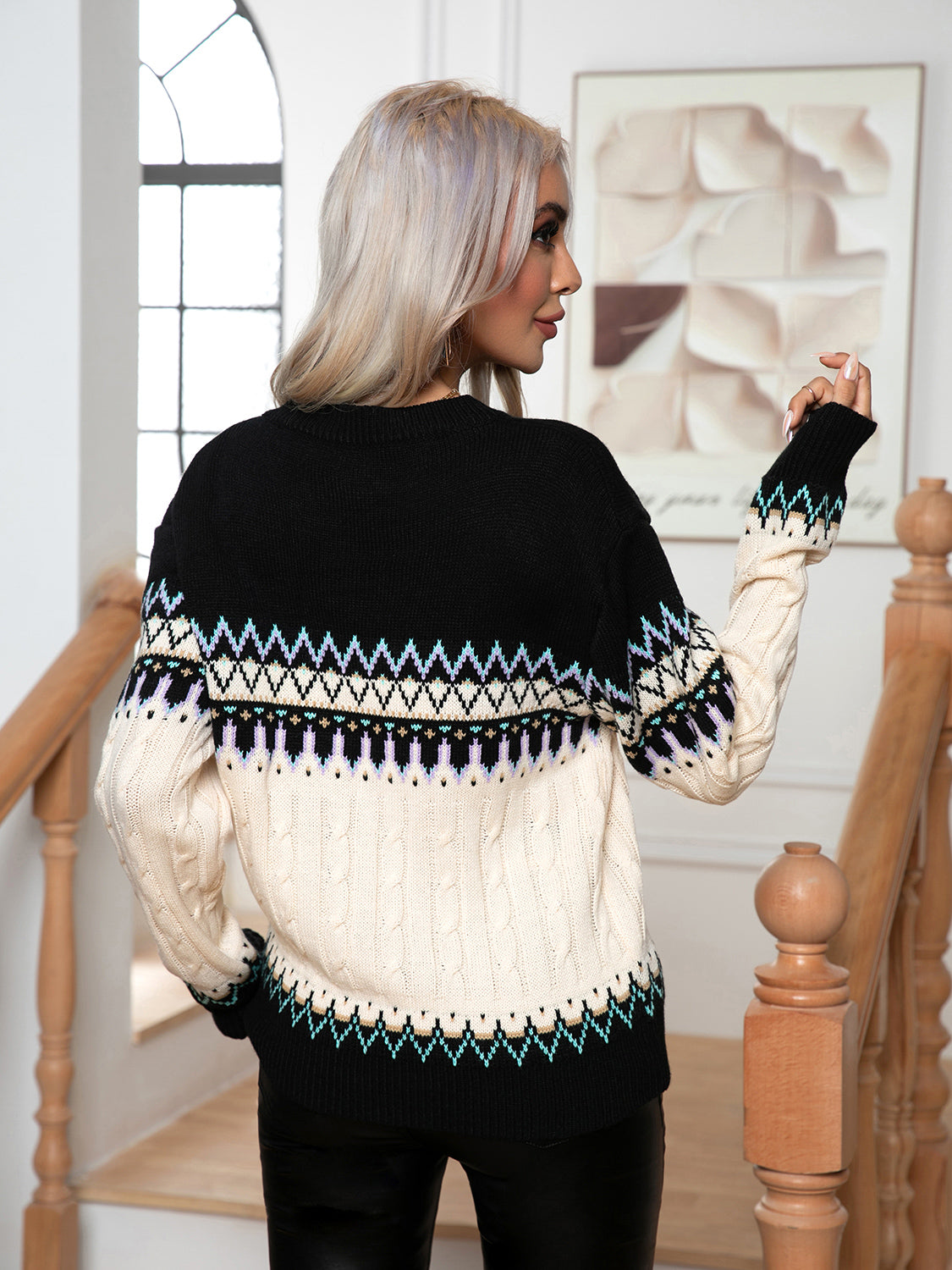 Sweater Fair Isle Nordic-Style Cozy Cable-knit Trandy Stretch