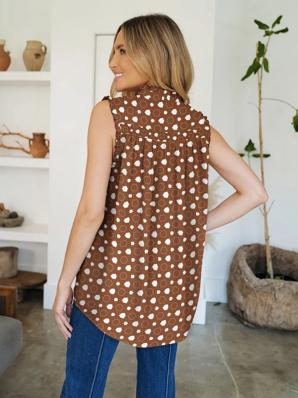 Blouse Top Casual Chic Striped Mock Neck Flowy Elegant