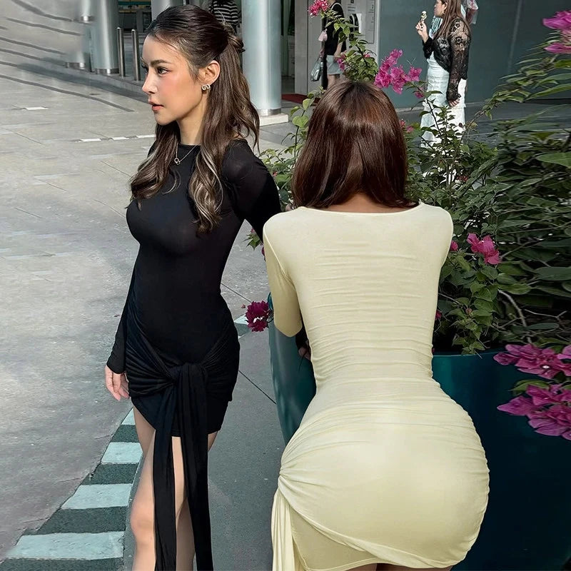 Bodycon Mini Dress with Waist Ribbon