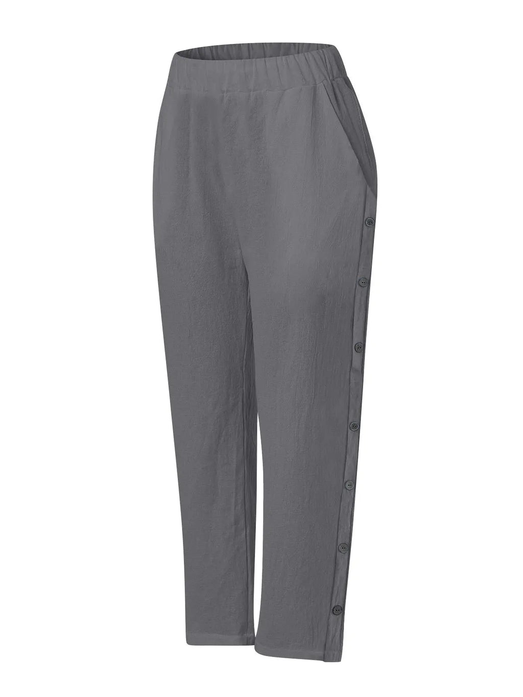 Breathable Cotton And Linen Cropped Trousers With Decorative Side Seams, Side Pockets, And A High Waist.