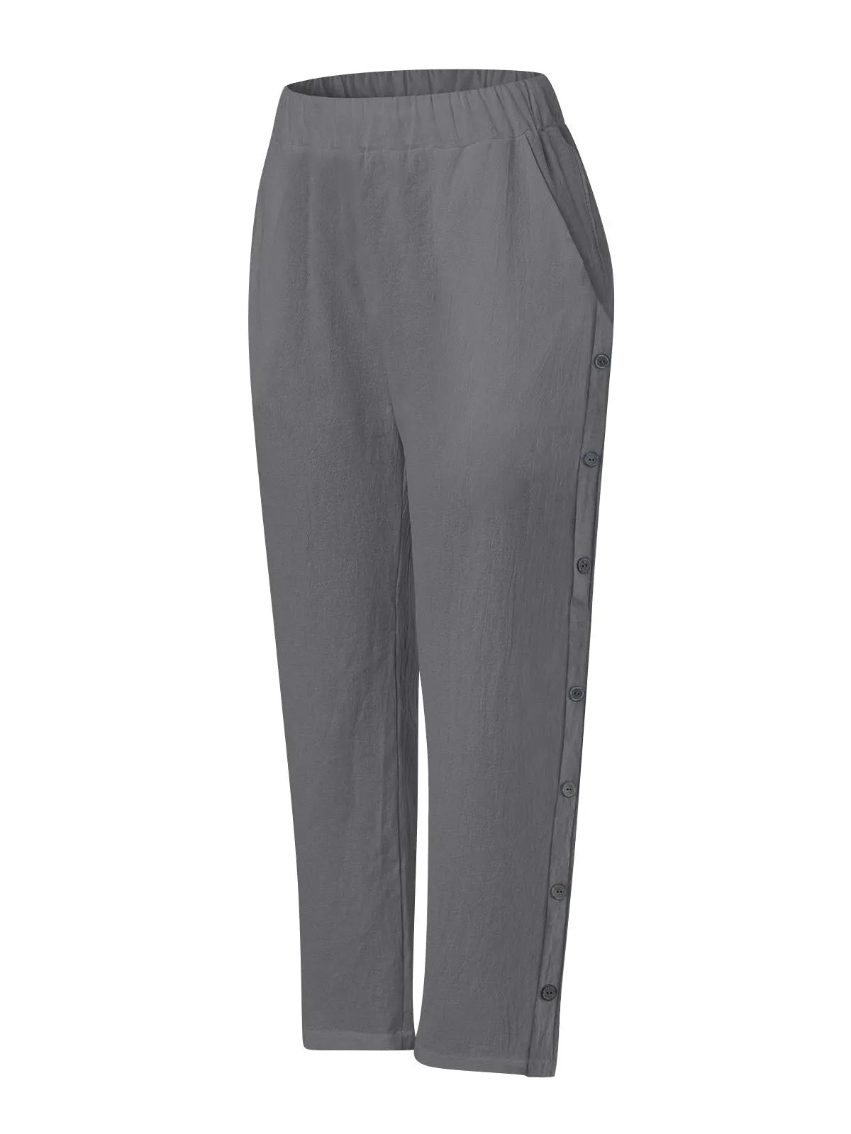Breathable Cotton And Linen Cropped Trousers With Decorative Side Seams, Side Pockets, And A High Waist.