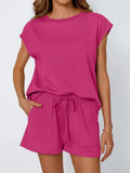 Round Neck Loose Short Sleeve Strappy Pocket Shorts Sports And Leisure 2-piece Sets