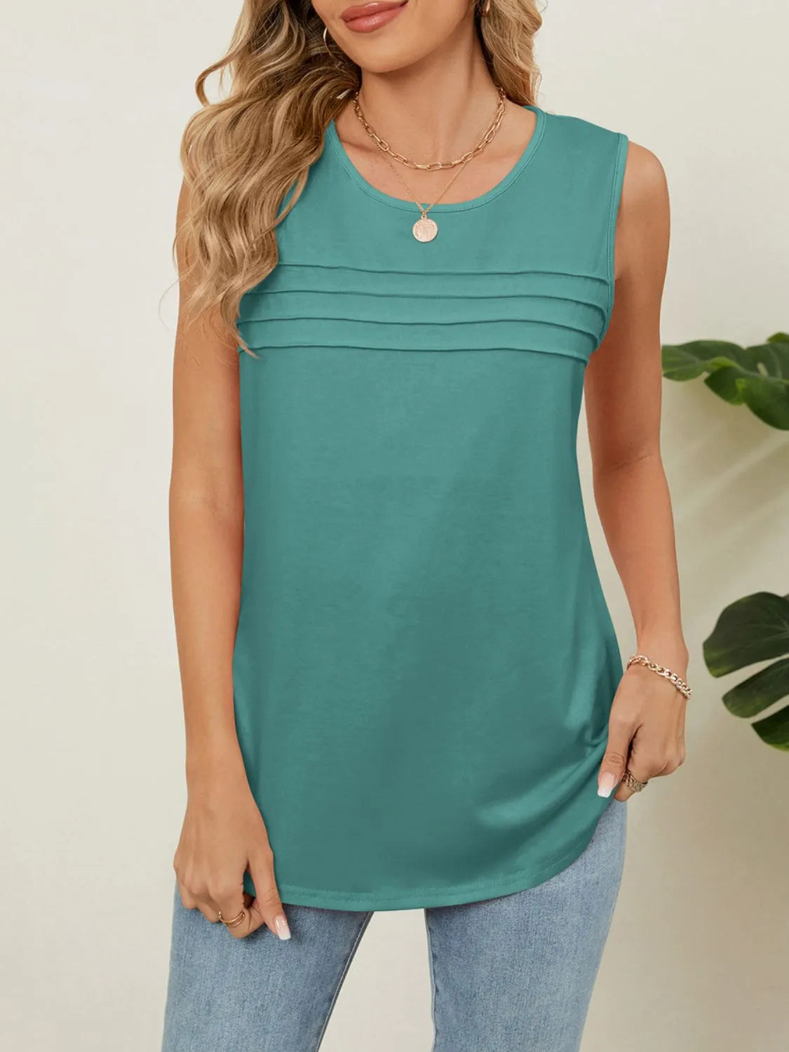 Tank Top Basic Casual Comfort Boho Chic Pleated Stretch