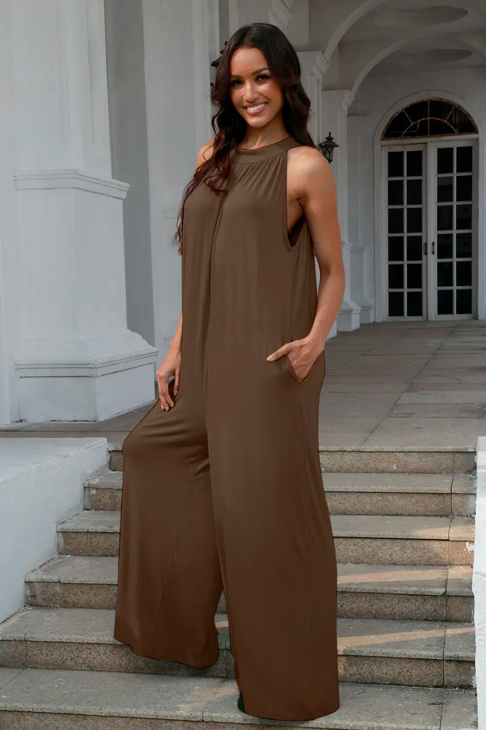 Tie Back Cutout Sleeveless Jumpsuit – Full Size Fit