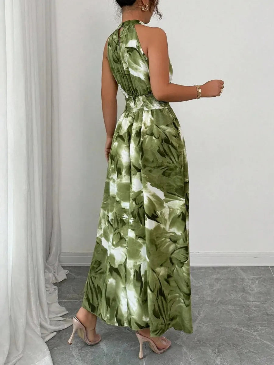 Printed Halter Sleeveless Vacation And Leisure Maxi Dresses