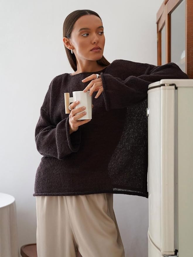 Women's Lightweight Fine-Knit Sweater with Wide Sleeves