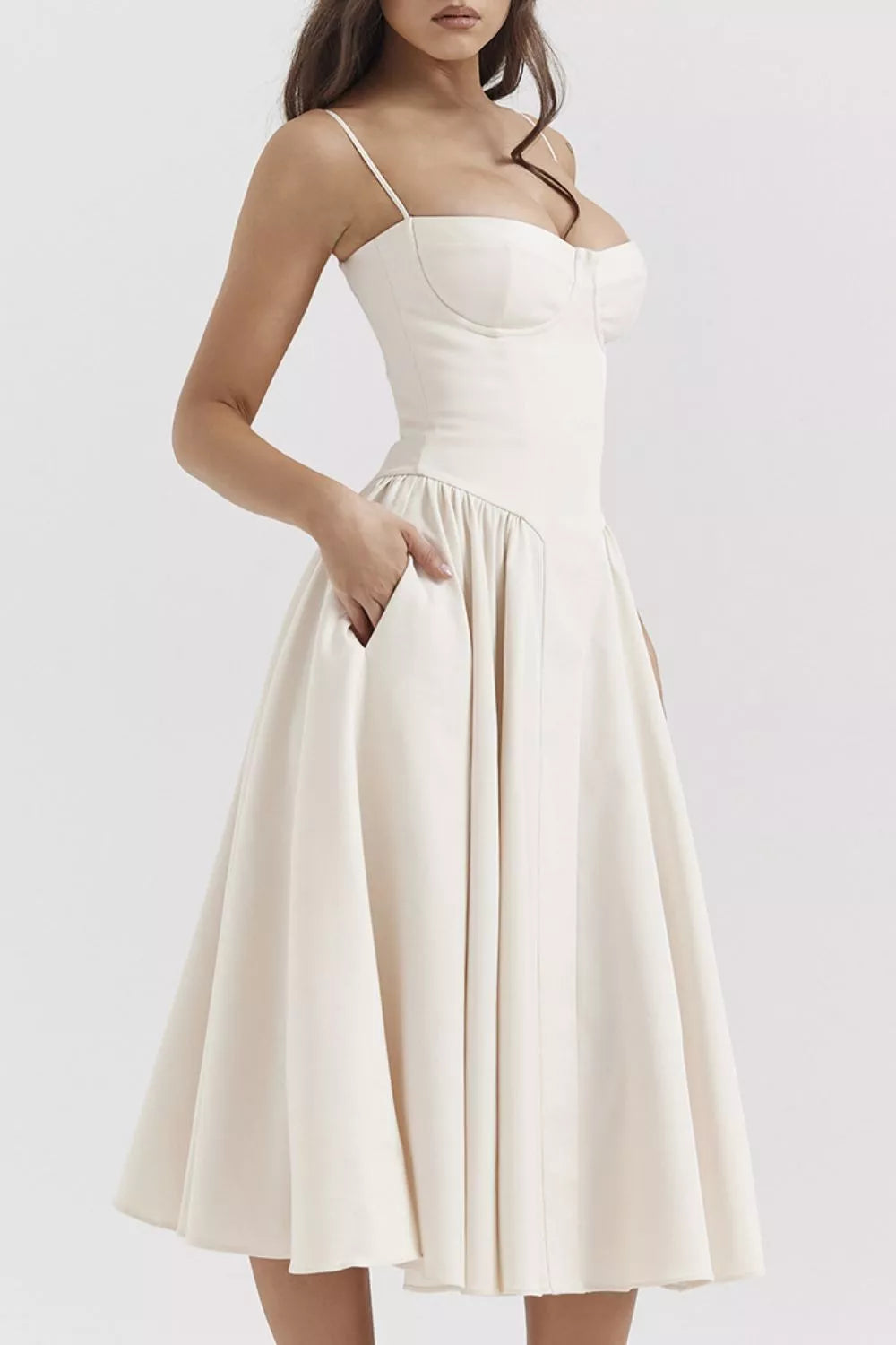 Midi Dress Ruched Sweetheart Neck Elegant Cocktail Party