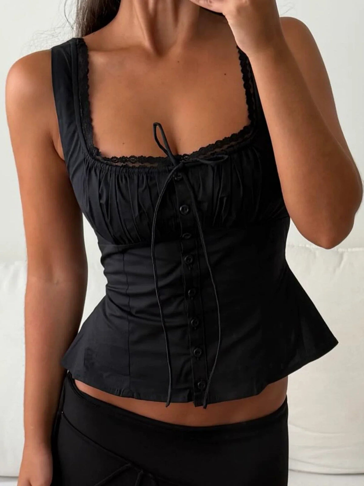 Kelis Lace Trim Ruched Tank