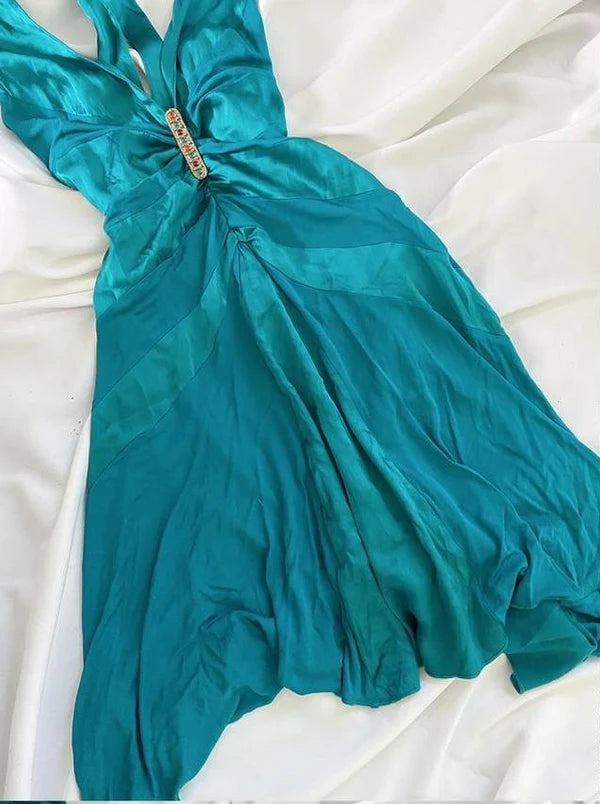 Blue Vintage Fairy Short Satin Homecoming Dress Party Dress Birthday Dress Prom Dress