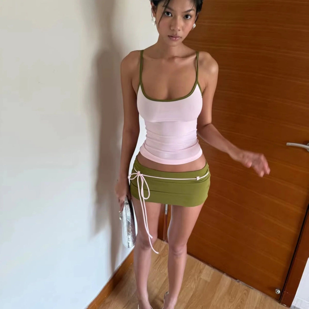 Contrast Trim Two-Piece Skirt Set