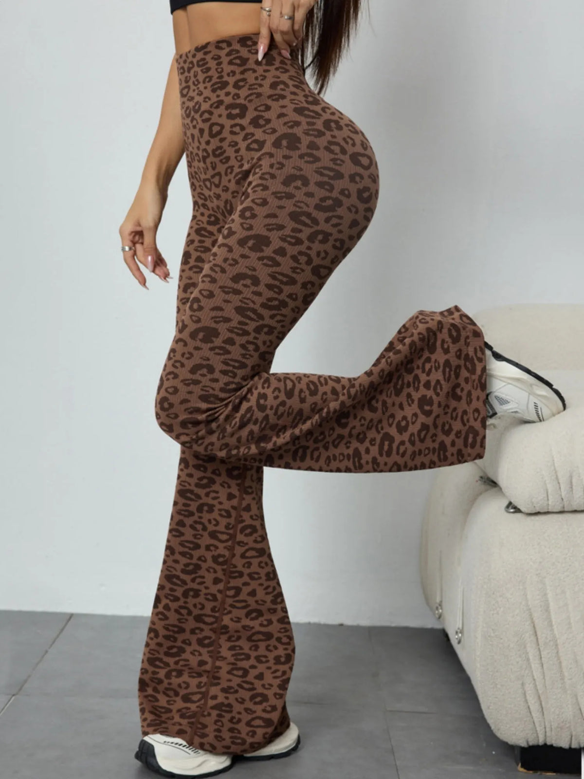 Leopard Print Abdominal Tightening And Buttock Lifting Flared Pants Fitness Exercise Pants