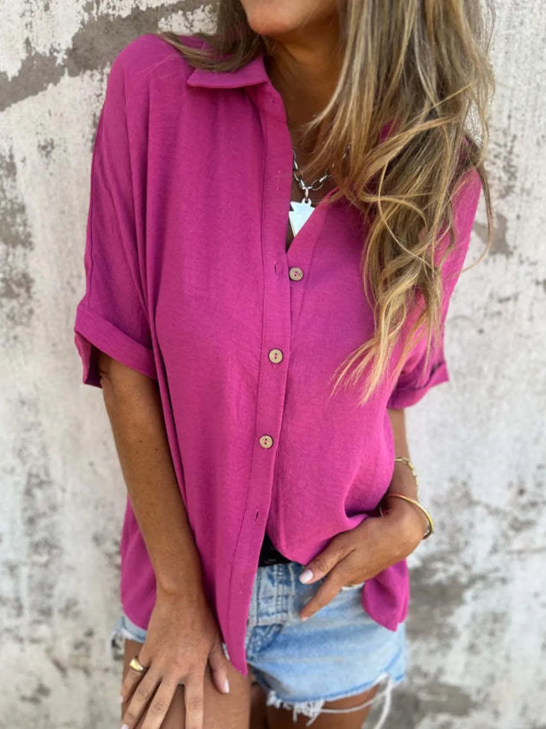 Shirt Buttoned Collared Boho Versatile Casual Trendy Top
