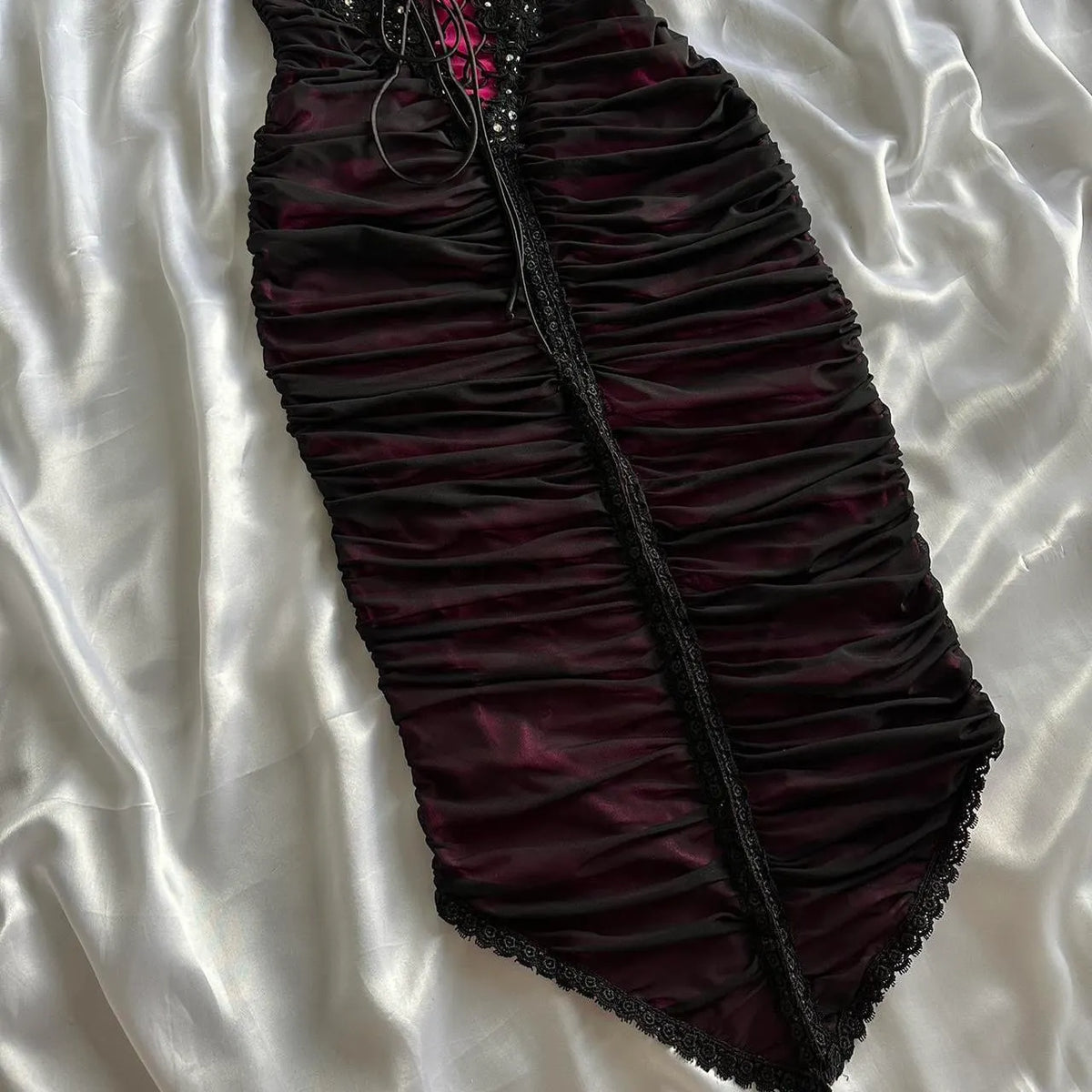 Berry pink stunning vintage fashion pleated mesh midi length elegant lace ball gown evening dress birthday party dress prom dress