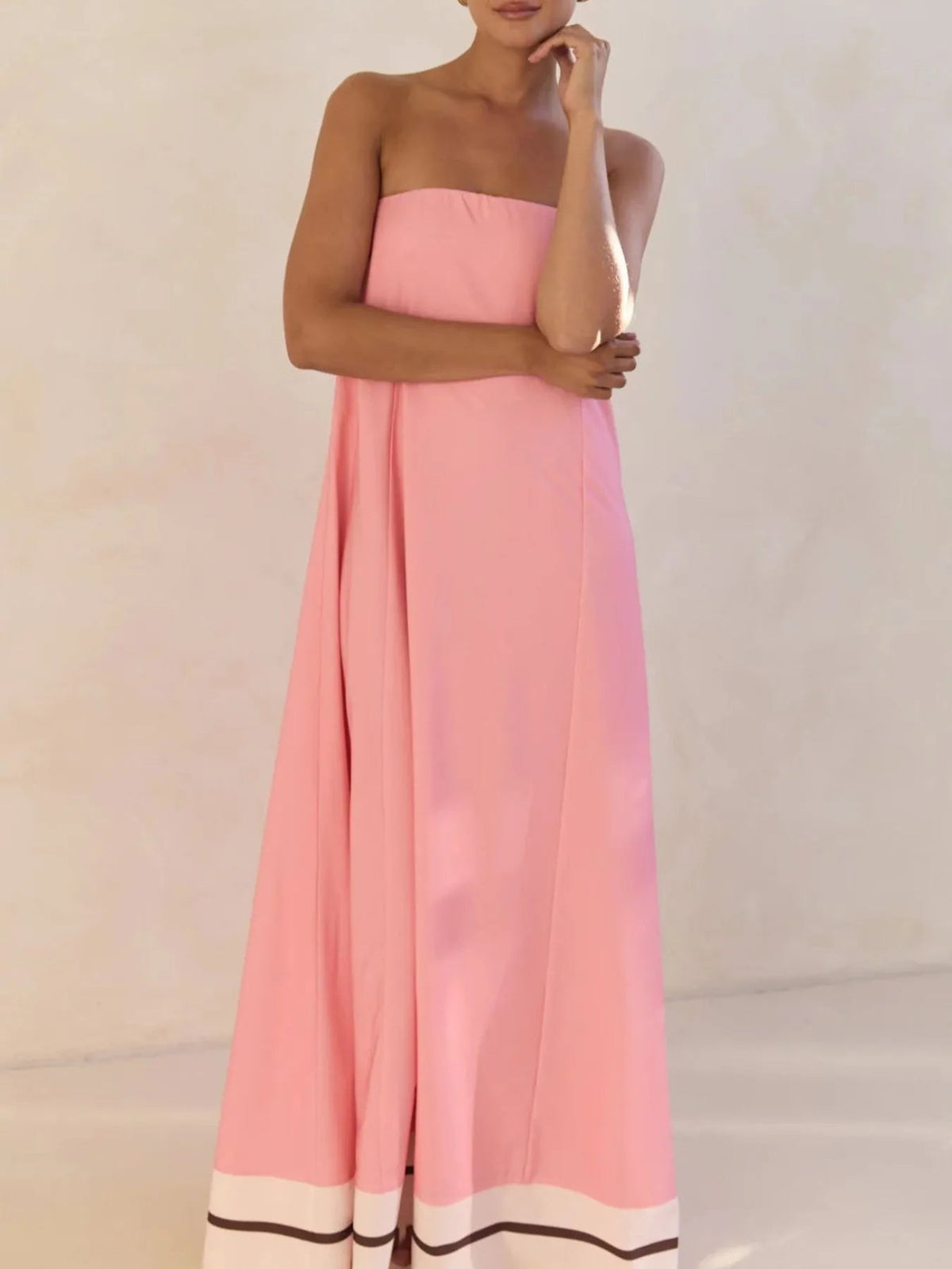 Maxi Dress Smocked Strapless Printed Off-The-Shoulder