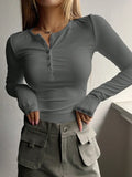 Pullover Button Long-sleeved T-shirt