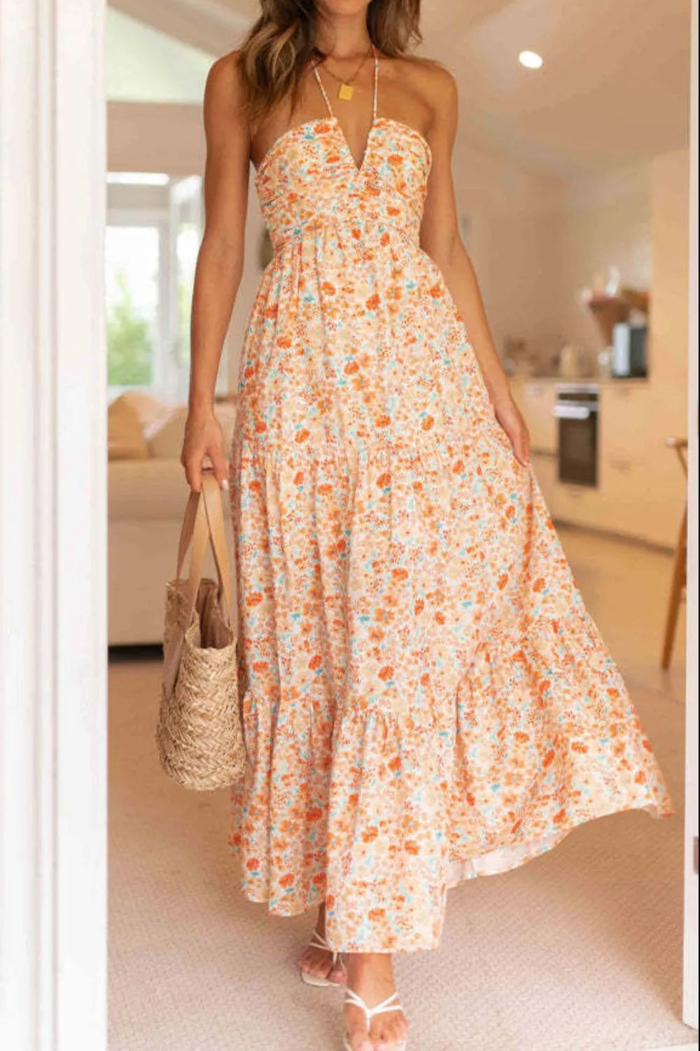 Maxi Dress Floral Halter Neck Sleeveless Resort Summer Boho