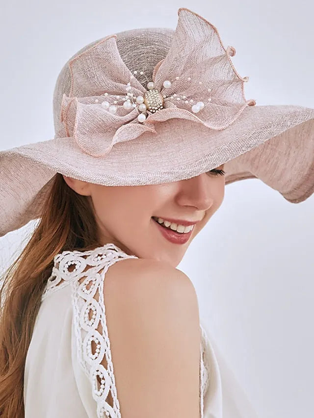 Party Hat Party Wedding Street Bowknot Flower Yellow Gray Hat Pink Khaki Fall Summer Sun Hat for Women