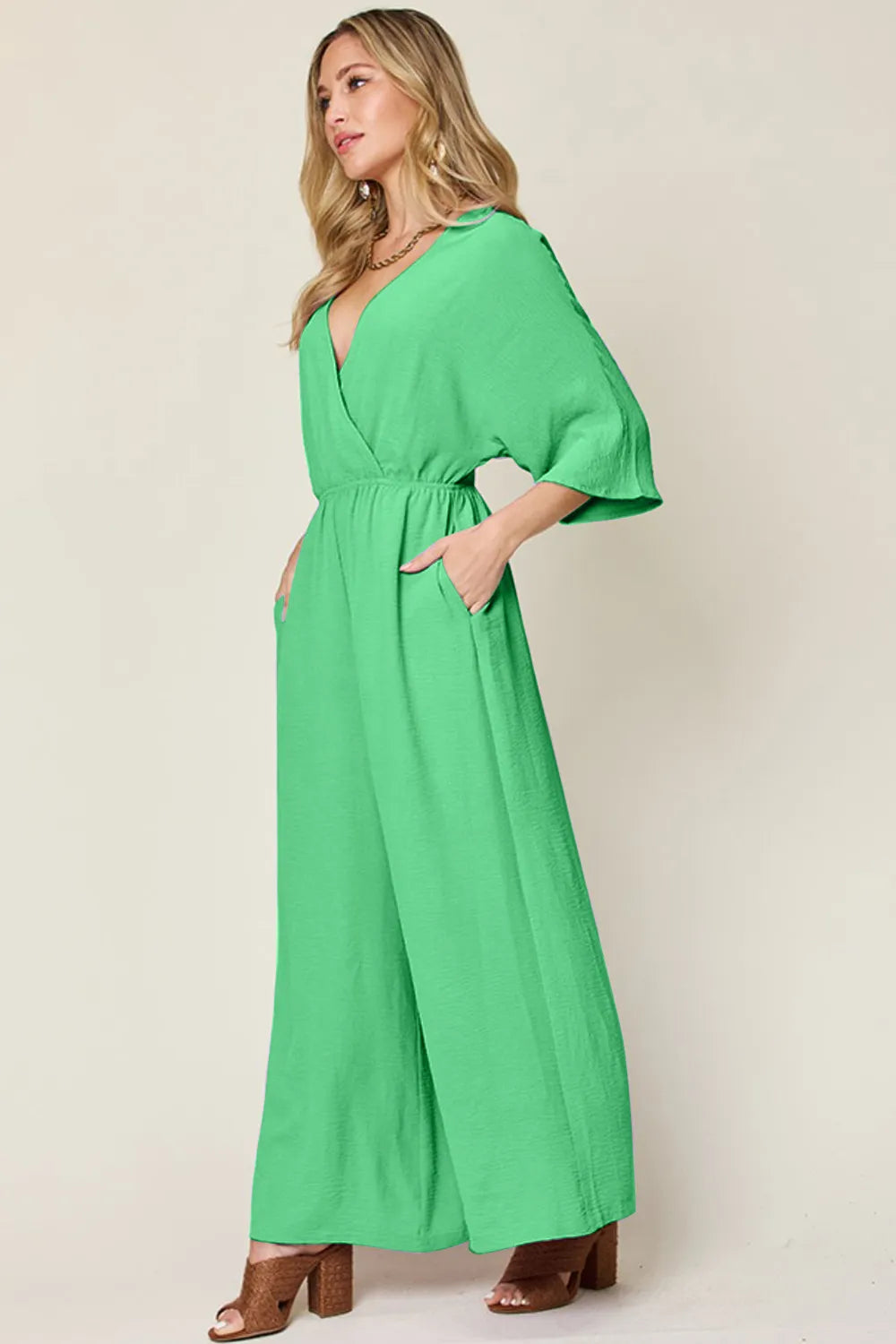 Surplice Wide Leg Jumpsuit with Pockets – Full Size