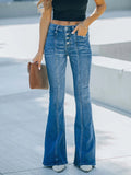 Micro-flared High-waisted Distressed Jeans