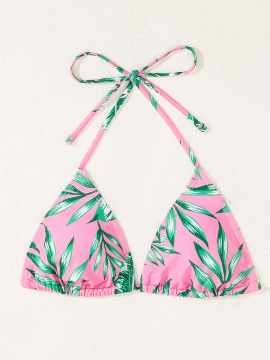 Leaf Print Waist-cinching Tie Long-sleeved Sun Protection Bikini Three-Piece Set