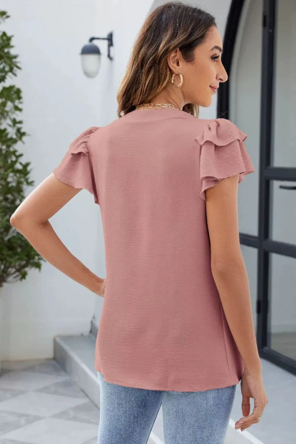 Ruffled Blouse Opaque Notched Versatile Trendy Casual