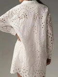 Solid Color Openwork Button-down Collar Shirt