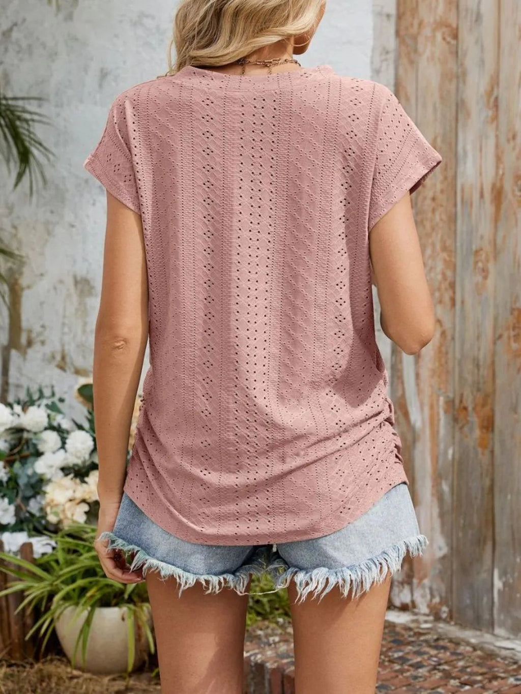 Blouse Top Casual Comfy Slight Stretch Eyelet Boho Chic