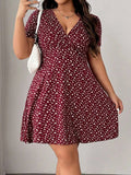 Floral Print V-neck Short Sleeve Mini&Short Dresses