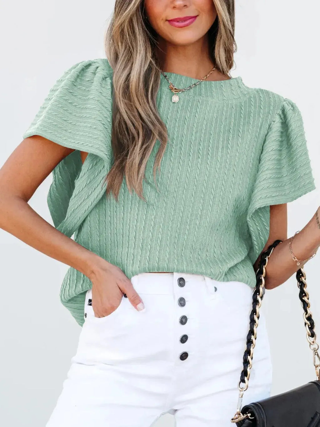 Blouse Top Casual Chic Boho Ruffle Sleeve Knit Elegant