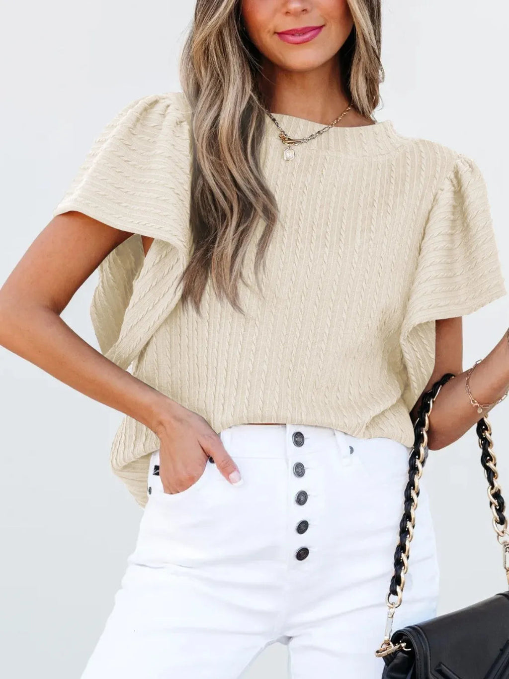 Blouse Top Casual Chic Boho Ruffle Sleeve Knit Elegant