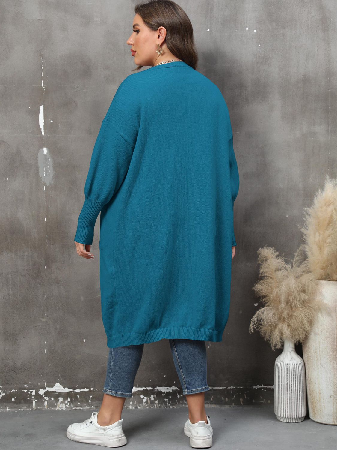 Duster Cardigan Sweater Ribbed Knitwear Open Front