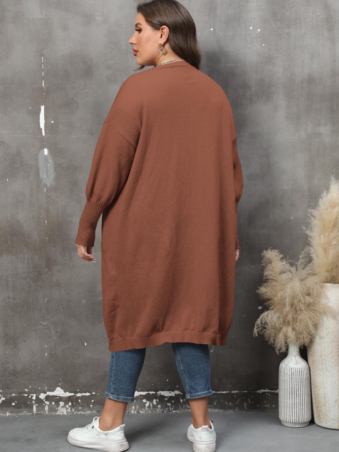 Duster Cardigan Sweater Ribbed Knitwear Open Front