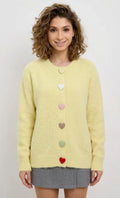 Yellow Soft Knitted Cardigan for Women with Heart-Shaped Buttons