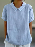 Top with Contrasting Collar and Short Puff Sleeves for Women