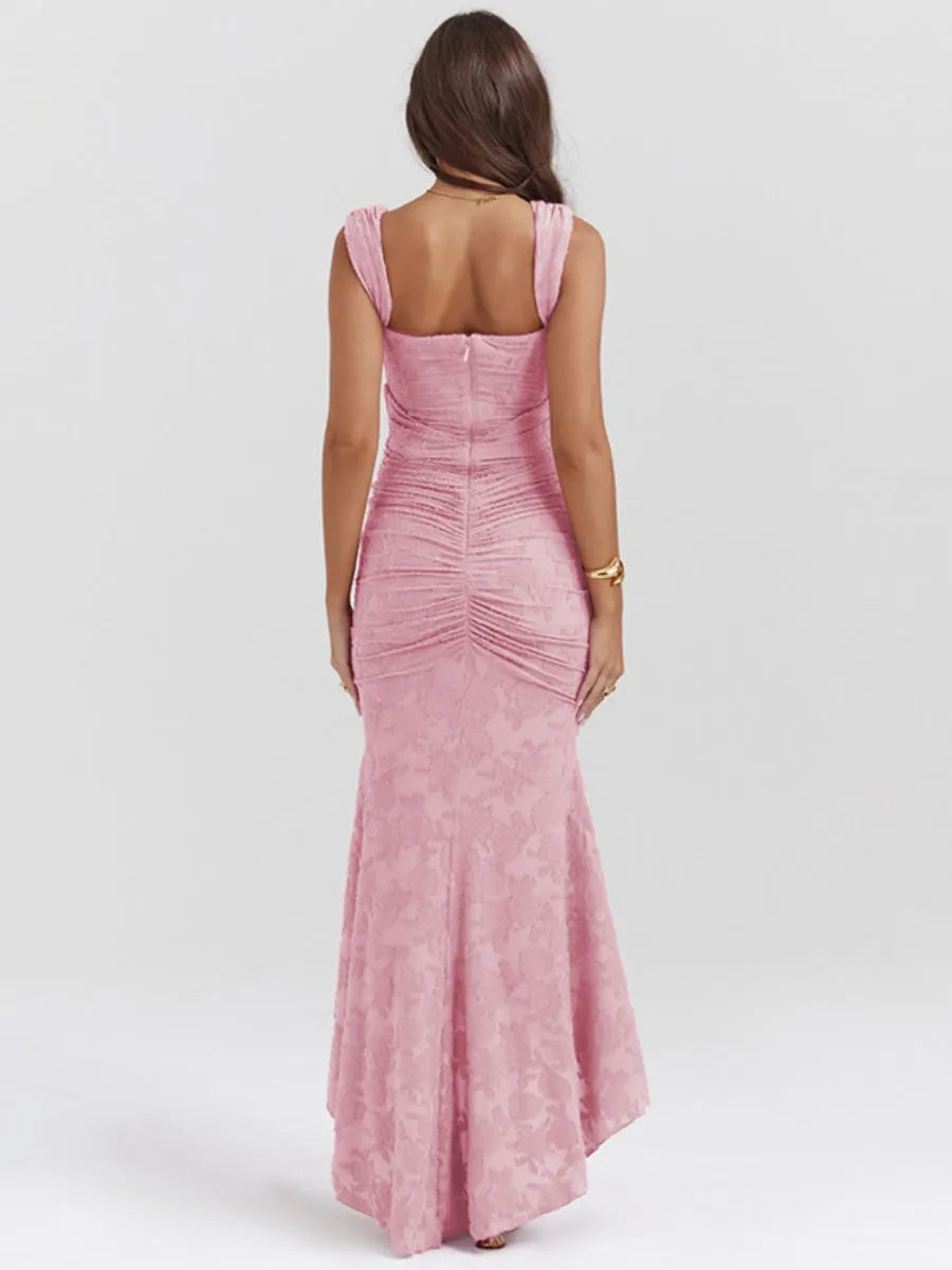 Floral Jacquard Fabric Boning Fishtail Maxi Dress