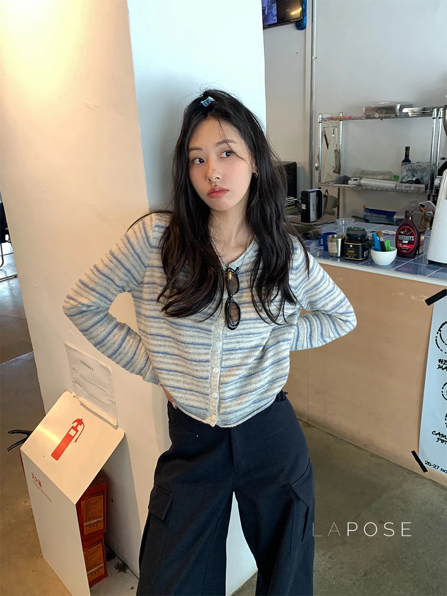 Honey Short Striped Knit Cardigan