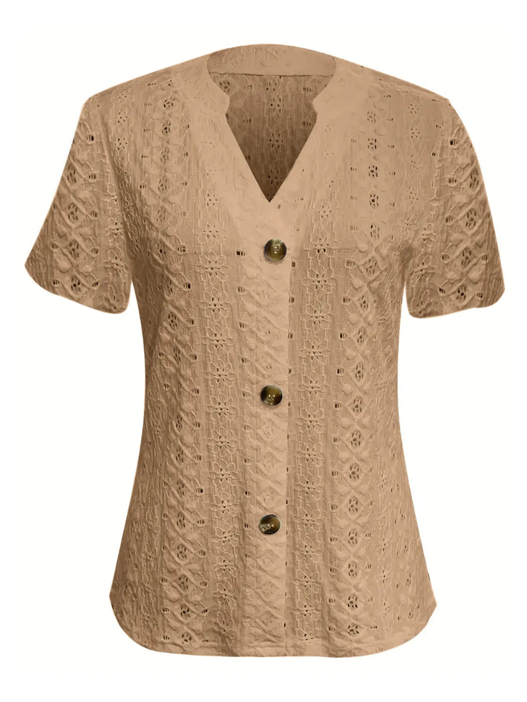 Blouse Top Casual Chic Lace Openwork Notched Neck Boho