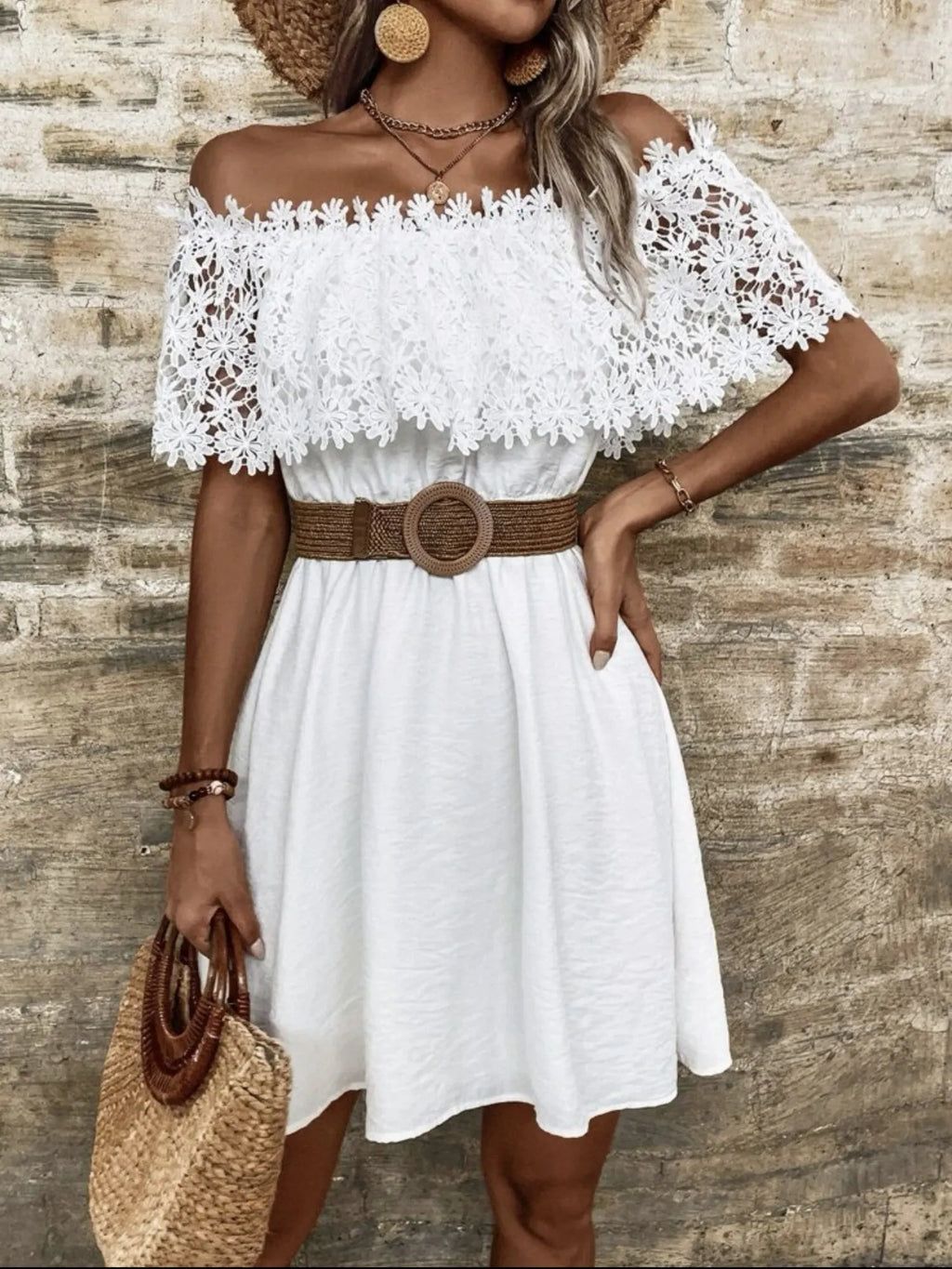 Lace Trim Off-the-shoulder And Waist-cinching Mini&Short Dresses