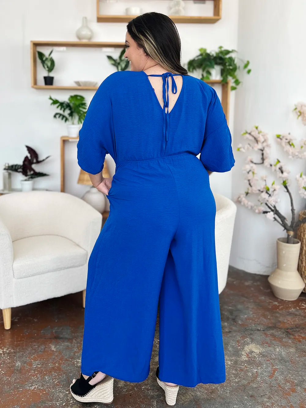 Surplice Wide Leg Jumpsuit with Pockets – Full Size