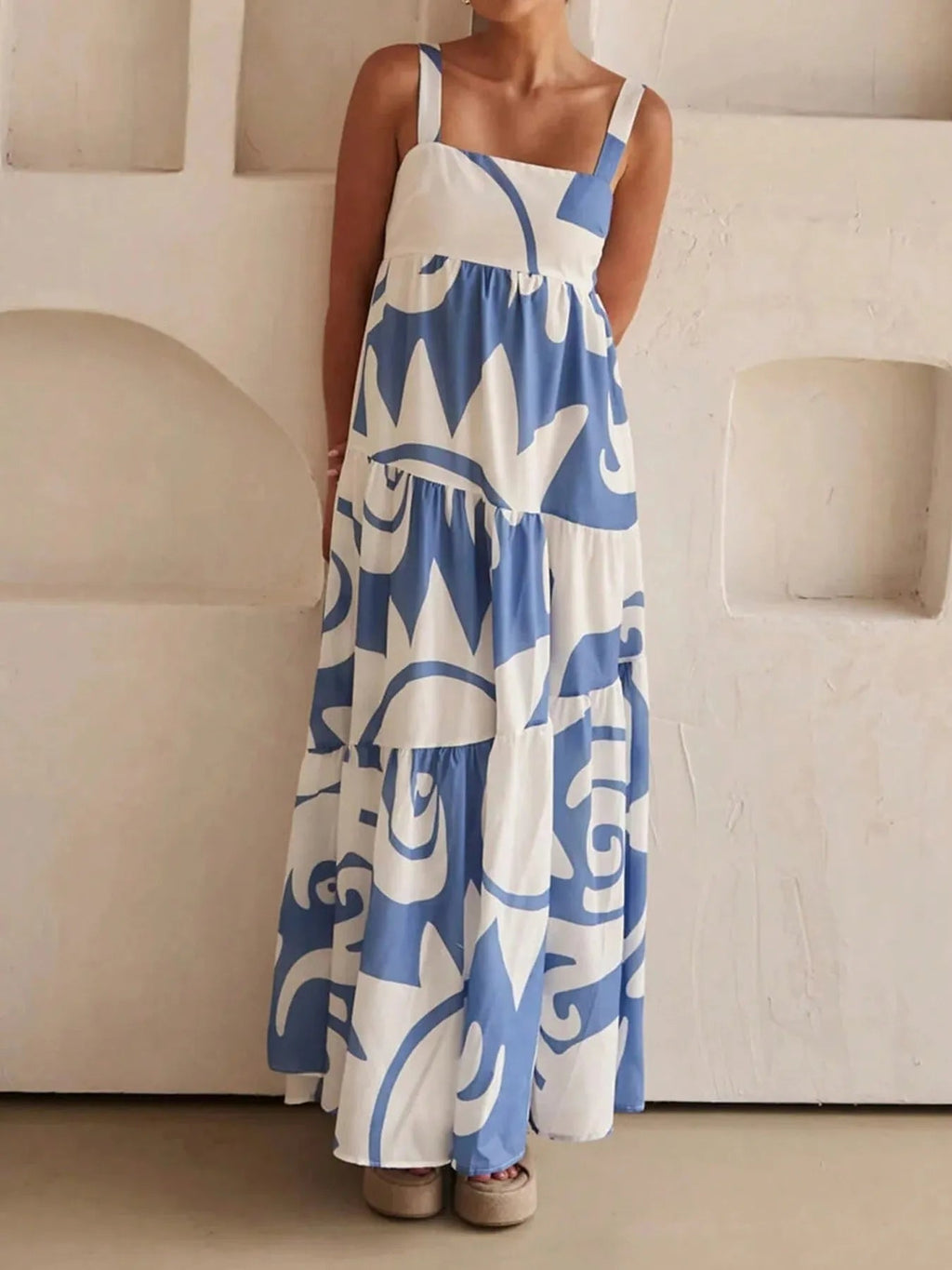Maxi Dress Abstract Print Summer Square Neck Sleeveless