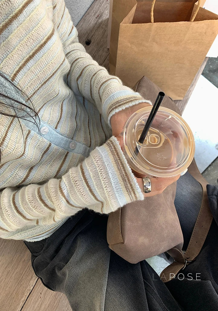 Honey Short Striped Knit Cardigan