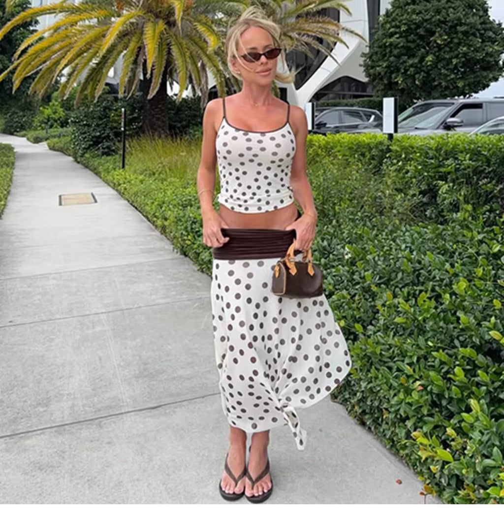 Polka Dot Asymmetric Skirt Set