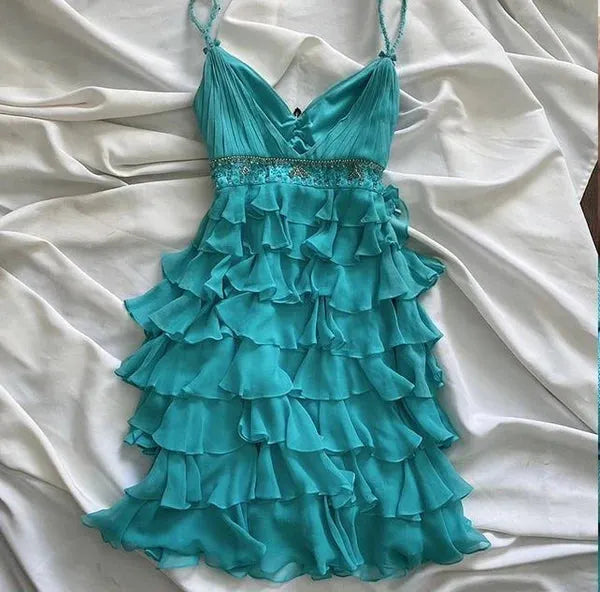 Blue ruffled fairy chiffon homecoming dress party dress birthday dress prom dress