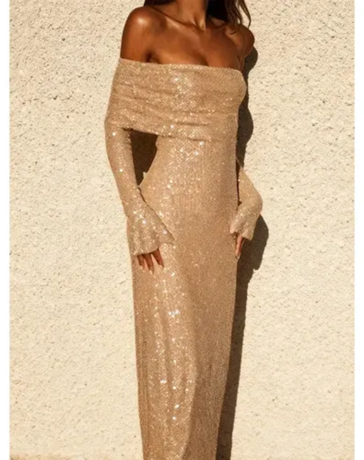 Glitter off-shoulder maxi dress for women