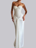 Sequined Strapless Top Splicing Pleated Straps Waist-cinching And Hip-hugging Maxi Dresses