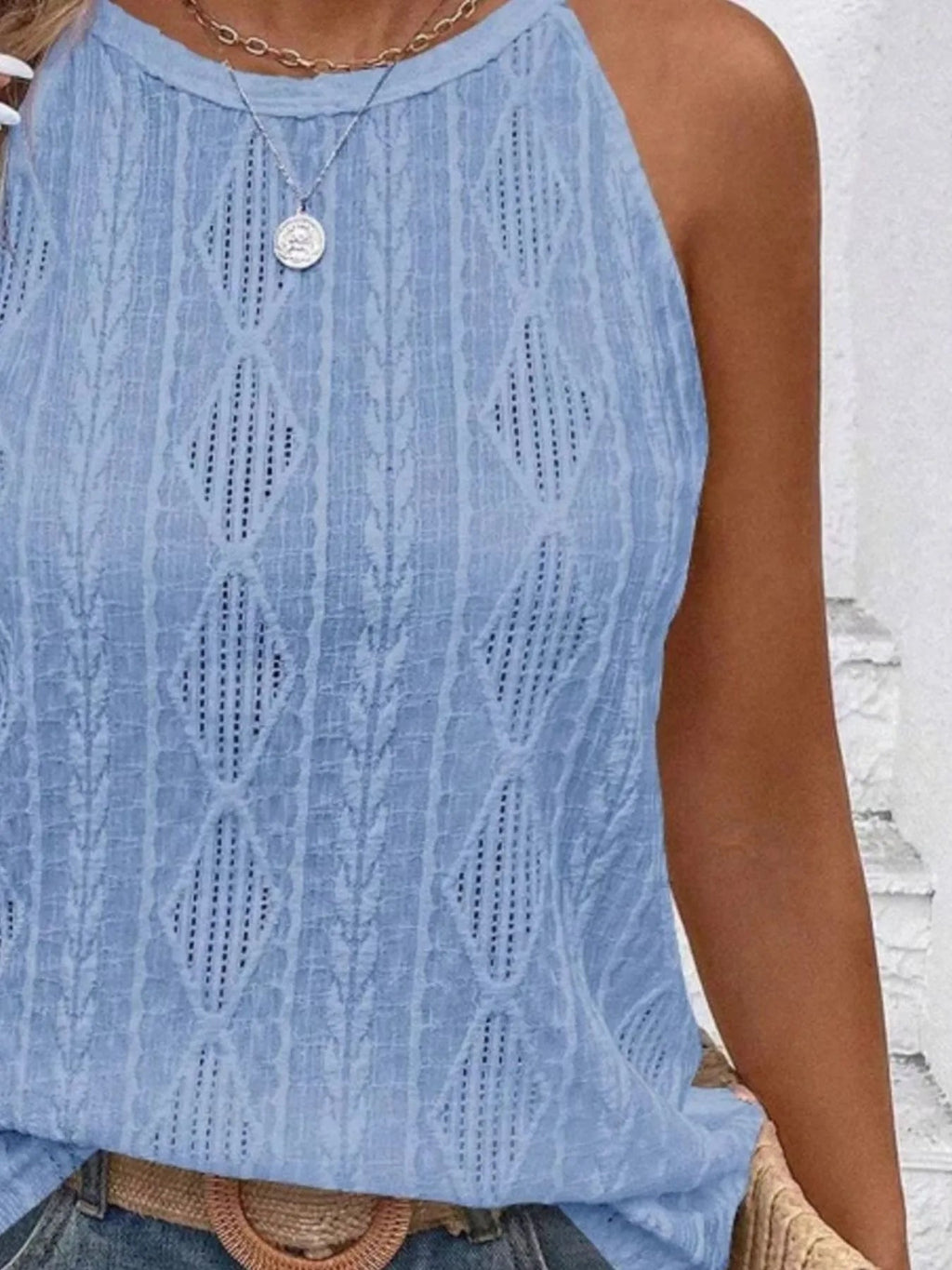 Ribbed Textured Round Neck Tank Top