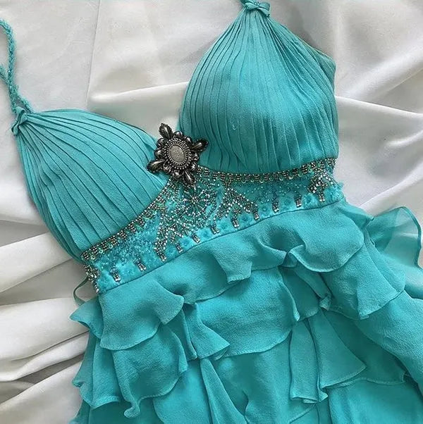 Blue ruffled fairy chiffon homecoming dress party dress birthday dress prom dress