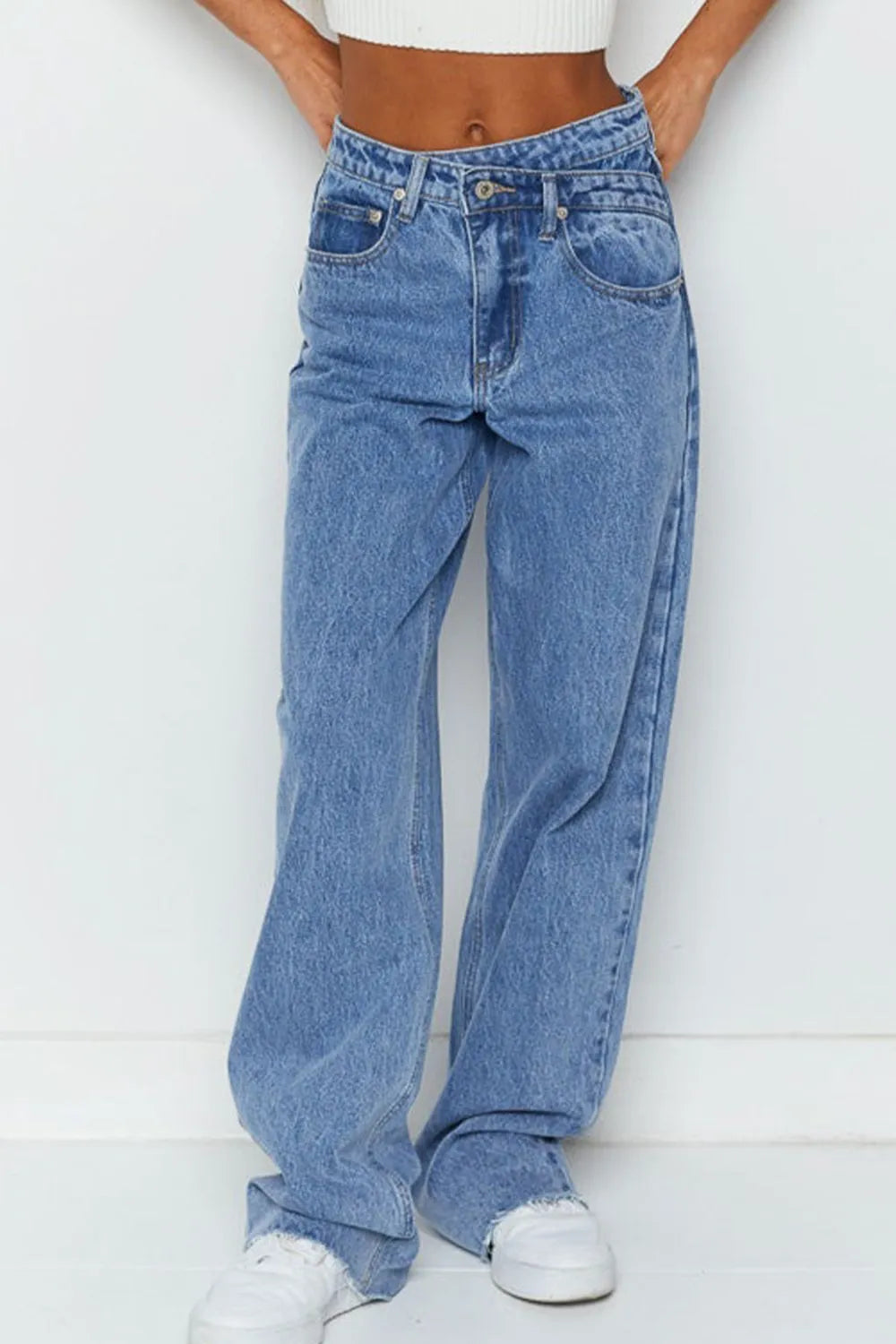 Jeans Wide Leg Asymmetrical Waist Denim Everyday Baggy